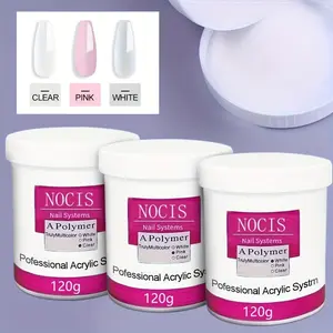120g NOCIS Acrylic Nail Powder - Long-lasting Extensions and Carving Set in White/Pinkish/Clear, Easy-to-Use