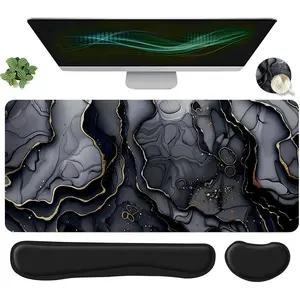 Marble Pattern Non Slip Mousepad & Keyboard Wrist Rest & Mouse, Ergonomic Wrist Support, Computer Mat Mouse Pad Coaster Set for Home Office Gaming