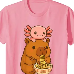 Capybara Axolotl Cute Graphic Cotton T-Shirt, Valentine's Day Gift for Kids Teens, Oversized Comfort Fashion Summer Outfit