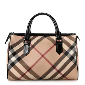 Pre-owned BURBERRY Canvas Tote Bags Nova Check Patent Small Chester Bowling Bag Black