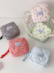 Cute Cherry Print Coin Purse, Lipstick Key Earphone Bag, Portable Sanitary Napkin Storage Pouch, Student Small Makeup Bag