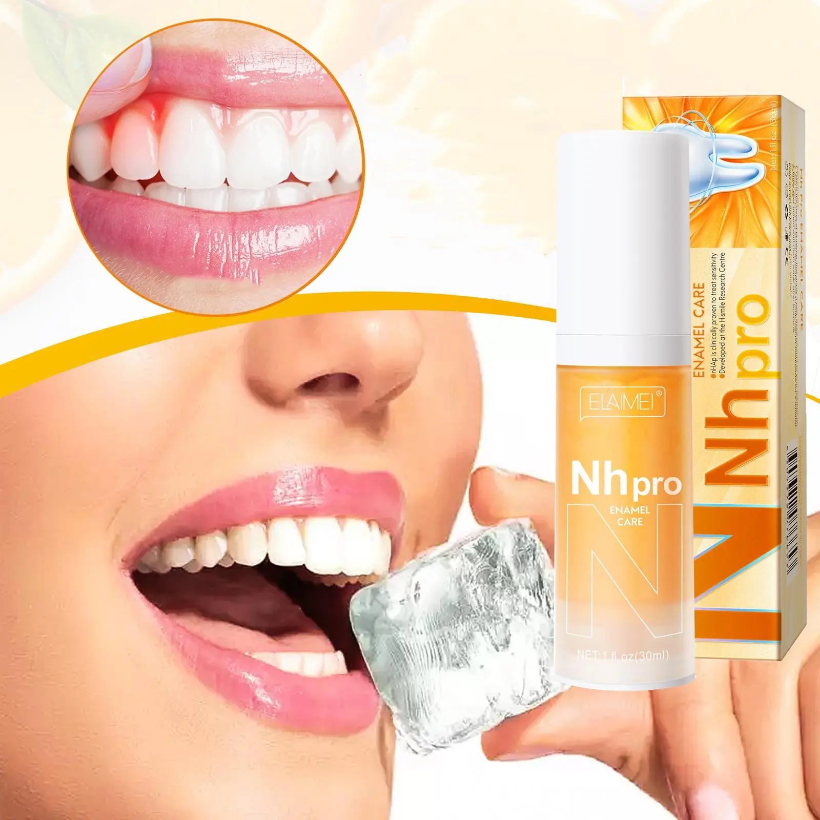 ELAIMEI Yellow Protective Sensitive Toothpaste, with a refreshing fruity flavor, gently cleans and protects teeth while reducing sensitivity. Enjoy delicious treats with confidence—suitable for everyone.