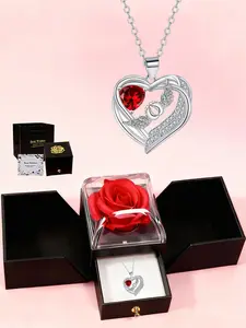 Beautiful Gift Box Angel Wing Heart Necklace Silver Color Zircon Pendant Ideal Gift for Mom Wife Girlfriend All Seasons