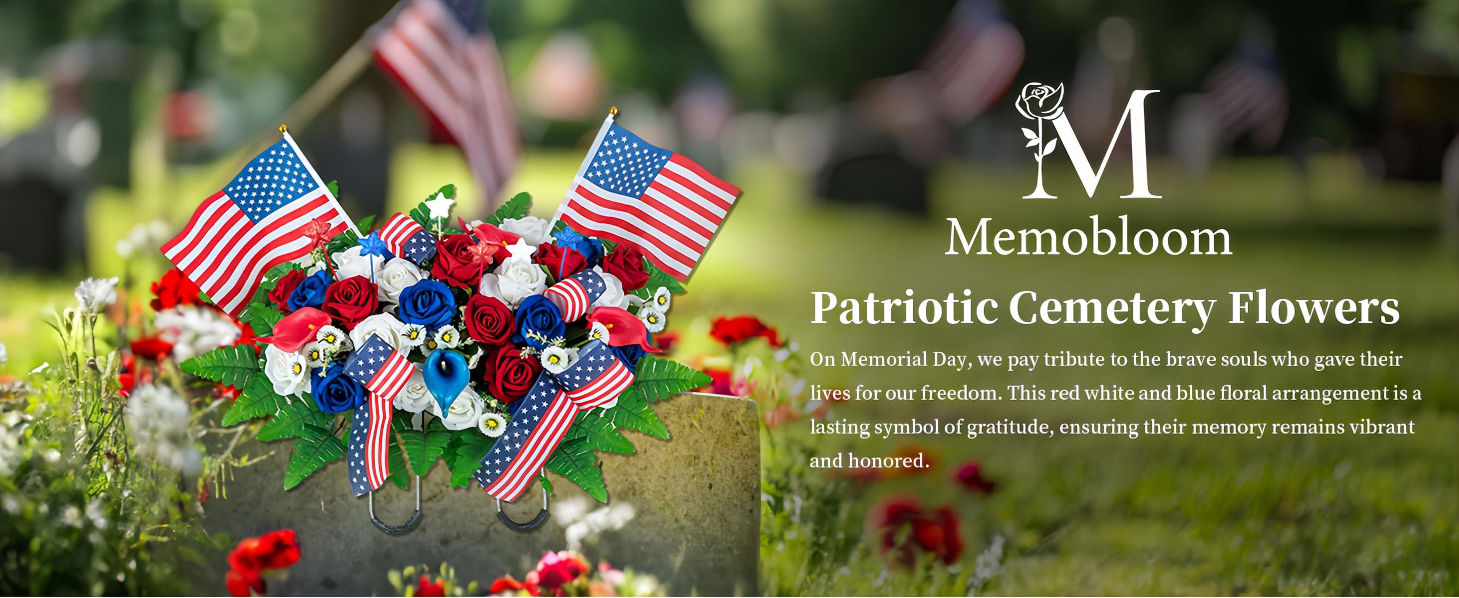 Headstone Flower Saddle Arrangements - Artificial Cemetery Flowers  Memorial Day Sympathy Floral for Outdoor Gravestone Decorations (Red White Royal Blue),250th Anniversary USA Decorations - Artificial Patriotic Cemetery Flowers for Grave