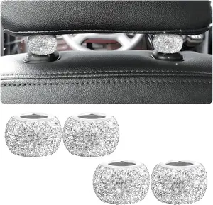 4 Pack Car Headrest Collars, Bling Car Head Rest Collars Rings Decor, Rhinestone Car Head Rest Collars, Diamond Interior Car Seat Accessory (White)