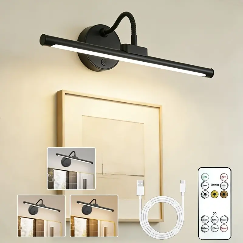 USB Rechargeable Wall-Mounted Dimmable Cordless Novelty Artwork Picture Light with Remote Control, Suitable for Wall Paintings, Gallery Art and Portraits