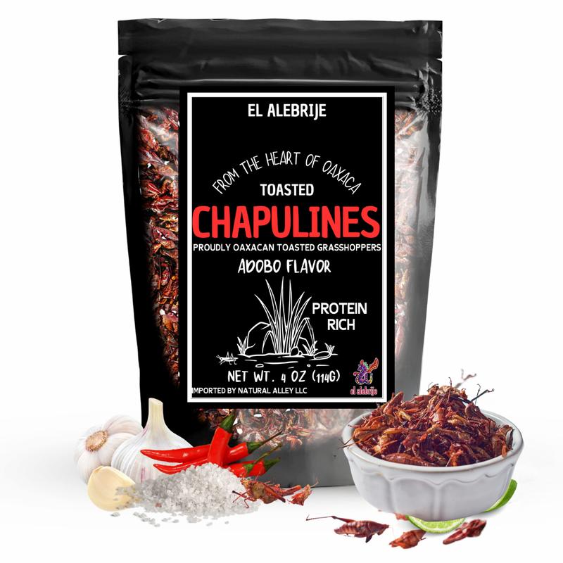 Alebrixes | Chapulines From Oaxaca 4oz (114g) Enchilados | Premium Toasted Adobo Edible Grasshoppers  - Always Fresh & Delicious Mexican Snack | Imported from Mexico