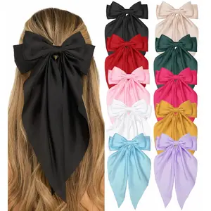 Hair Bows for Women Big Bows Hair Accessories for Womens Girls 10PCS, Valentine's Day Hair Bows for Women Cute Oversized Bow Hair Clips with Long Tails, Silky Satin Ribbon Bows for Hair