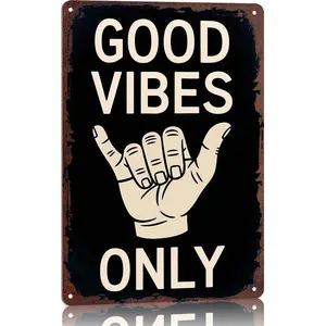 Good Vibes Only Shaka Hand 12x8 Inch Aluminum Metal Sign - Positive Beach Wall Decor for Home, Bar, Surf Shop, and Coastal Spaces - Retro Tin Sign Gift for Surfers & Chill Lifestyle Fans