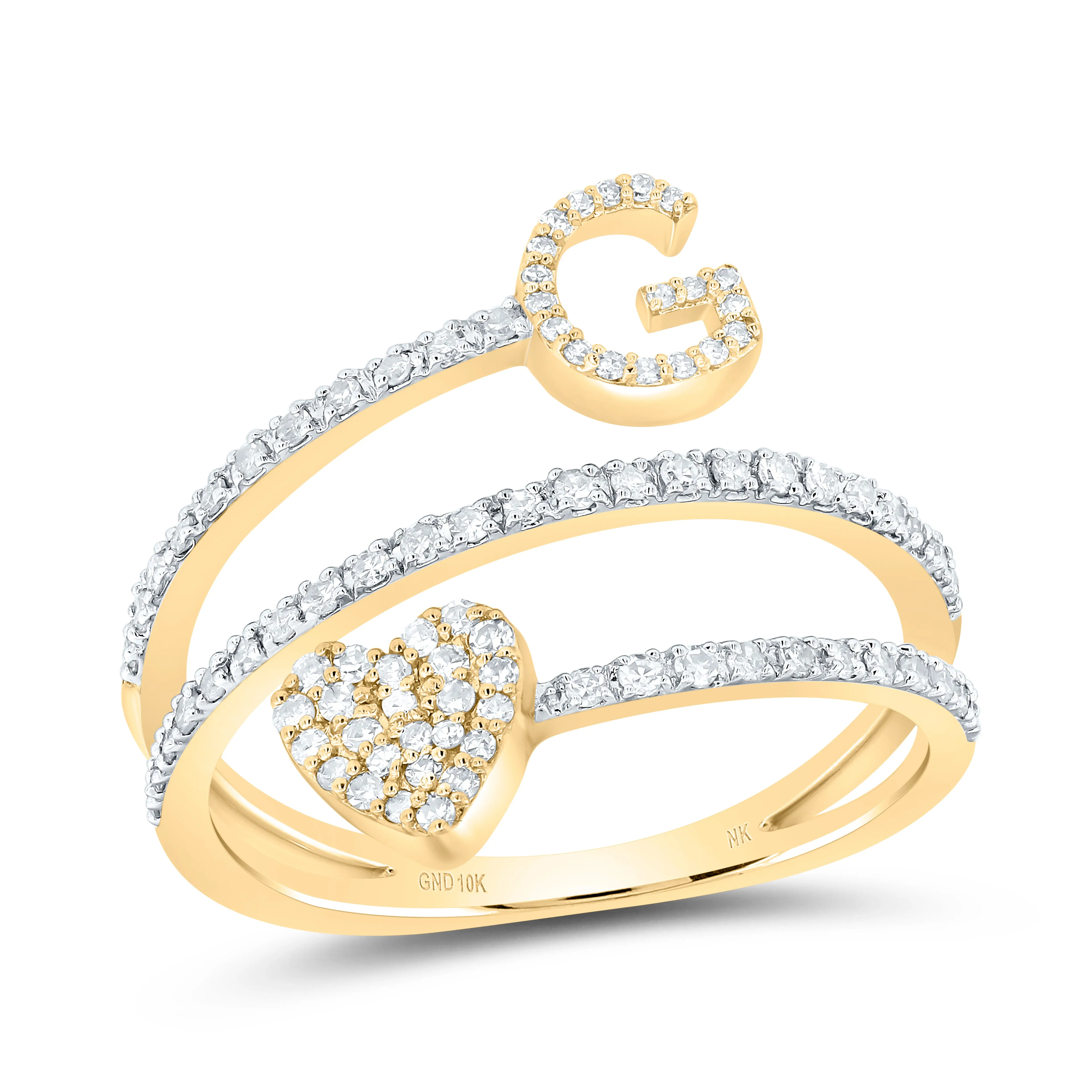 3/8Ctw-Nat Dia Nk Gift Initial "G" Heart Ladies Ring (2.5 grams)
