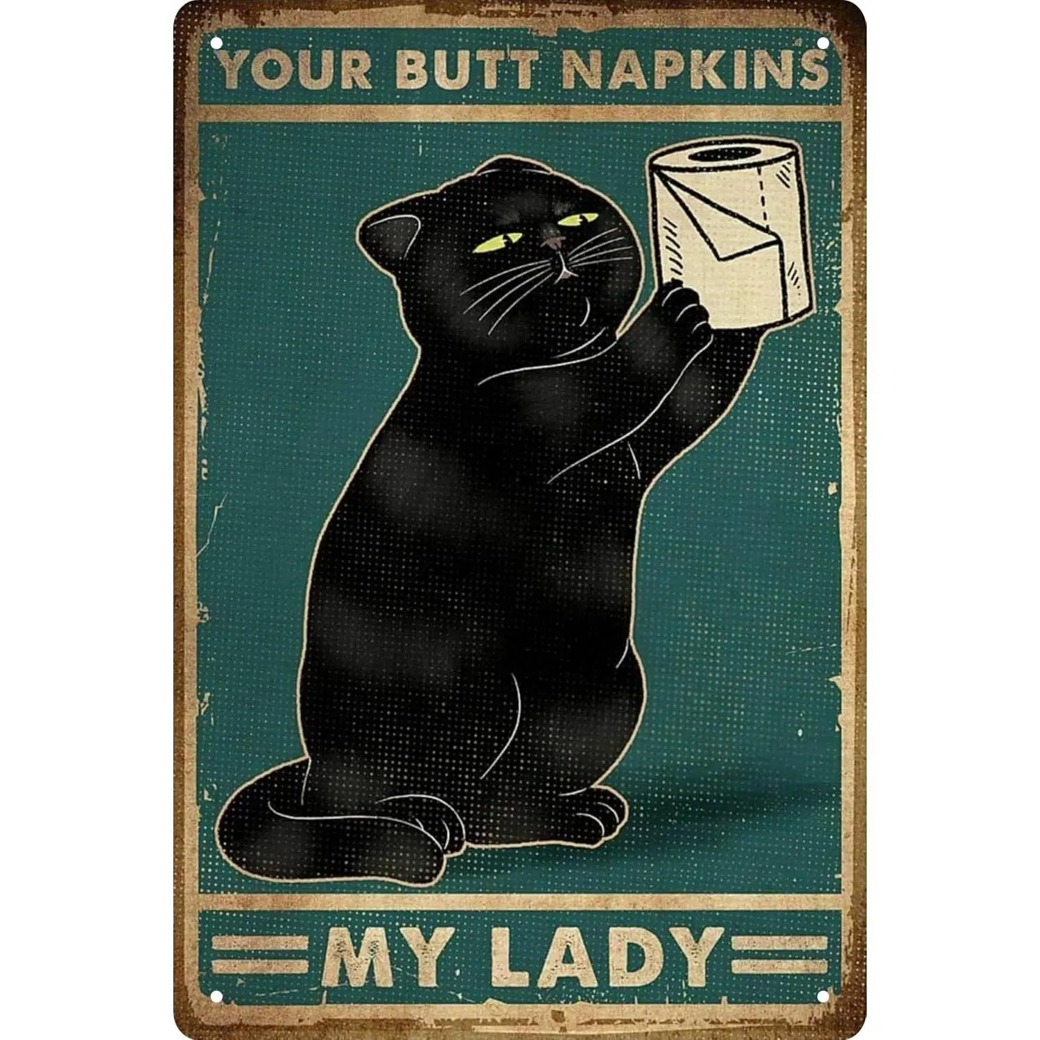 Funny Black Cat Bathroom Decor Metal Poster 12 X 8 Inch | Retro Vintage Tin Sign, Bar Wall Decor, Cat Home Decor, Bathroom Accessories