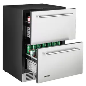 VEVOR 24 Inch Under Counter Drawer Refrigerator, Stainless Steel Dual Drawer Fridge with Temperature Control, Outdoor Refrigerator with Powerful Compressor LED Display, Fit for Home, Office, etc.