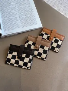 Checked Pattern Card Holder, Card Slots Pocket, Casual Card Holder, Fashionable Card Holder for Women & Girls, Leather Card Holder, Casual Trendy Versatile High-quality Daily Wallet