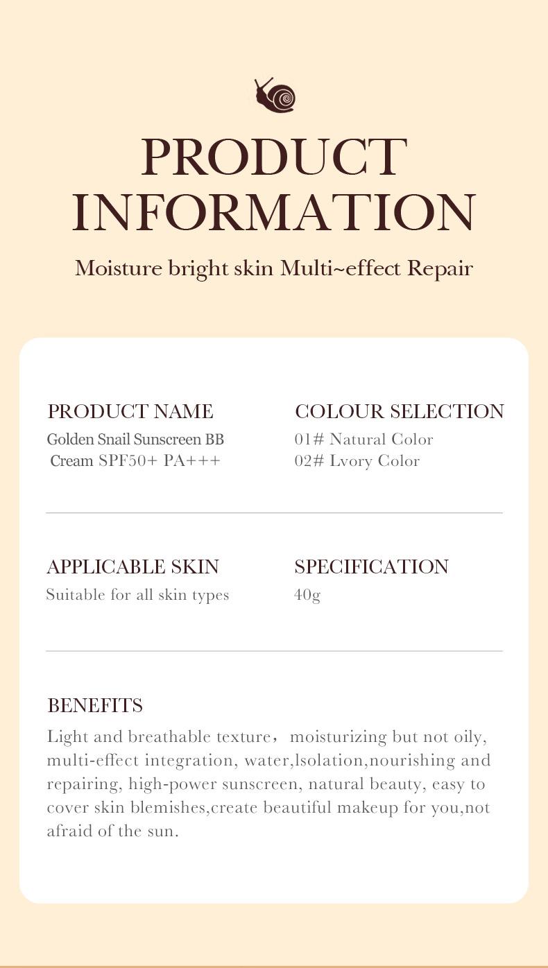 High-coverage waterproof snail BB cream - matte finish, long-lasting moisturizing and oil control, creates a natural makeup look, refreshing and non-greasy, perfect for makeup beginners, a great gift for Mother's Day