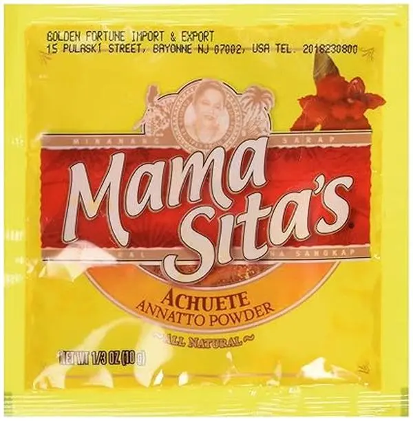 Mama Sita's Achuete Annatto Powder Spice - 0.35 oz, 73% Annatto Extract, Natural Earthy Flavor-Enhancing Seasoning, All Ages Cupboard Staple That Adds Color to Cooking