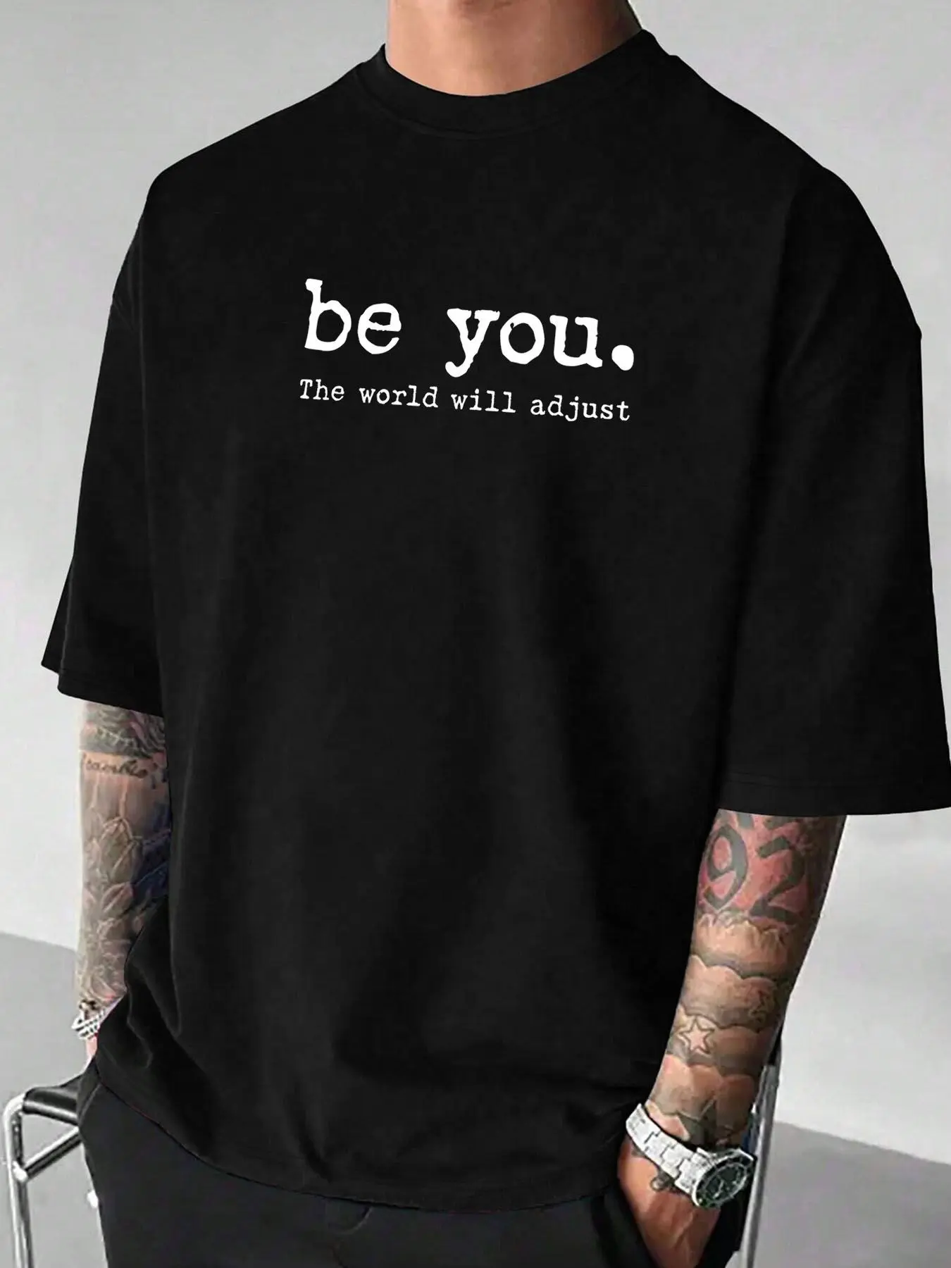 Men's Casual Fitted Letter Print Round Neck T-Shirt, Thick Fabric, Comfortable Short Sleeve, Perfect for Daily Wear, Stylish and Comfy Tee