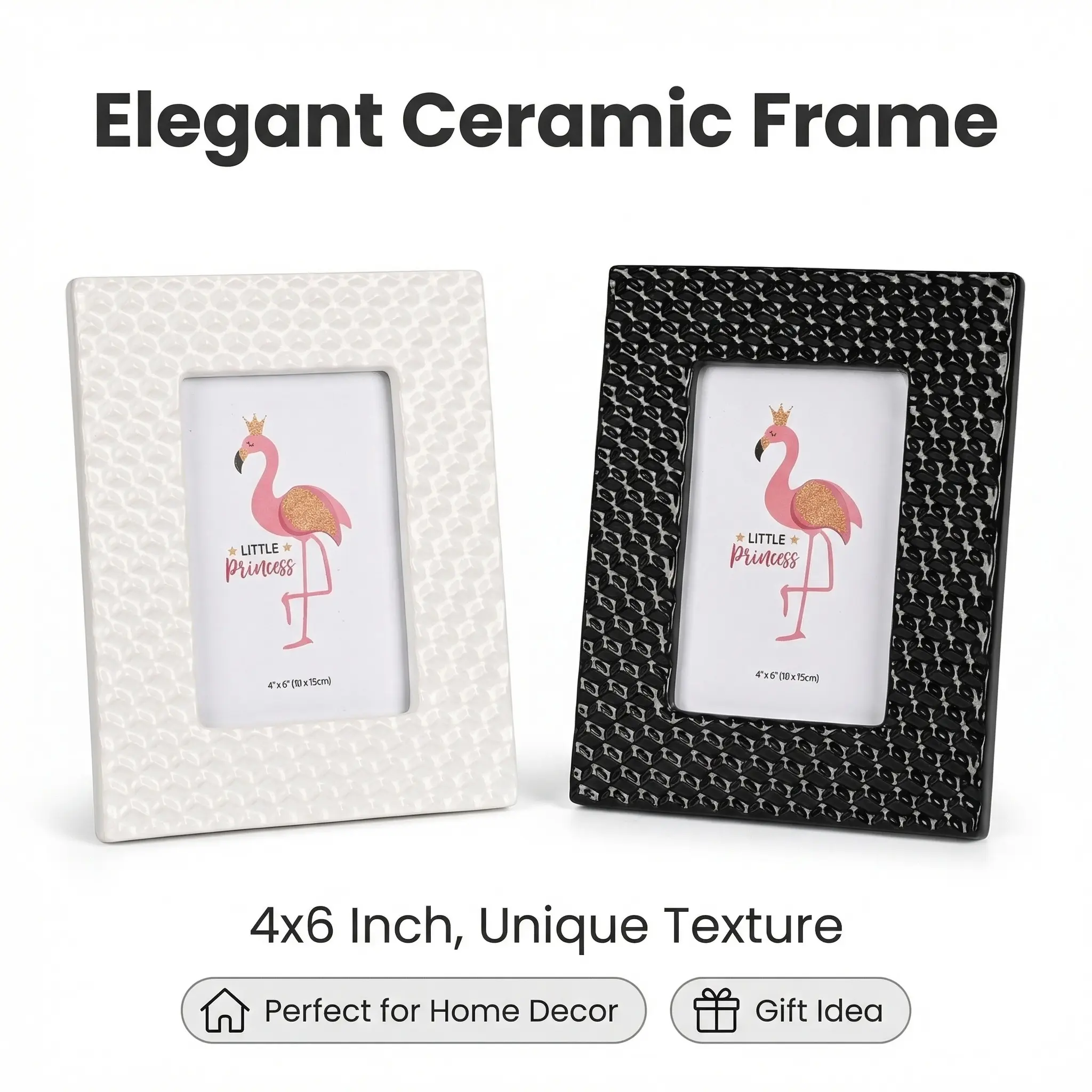 Square Ceramic photo frame 4x6 inches - Dual-color mixed-frame - Black and white frames - Portrait - Travel snapshots or artworks - Desktop or wall gift