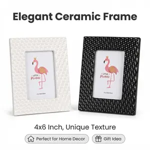 Square Ceramic photo frame 4x6 inches - Dual-color mixed-frame - Black and white frames - Portrait - Travel snapshots or artworks - Desktop or wall gift