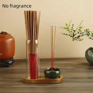 9 Hole Incense Holder, 1 Count Wooden Base Clear Glass Incense Burner with Ceramic Ash Collector, Meditation Decoration for Home Office
