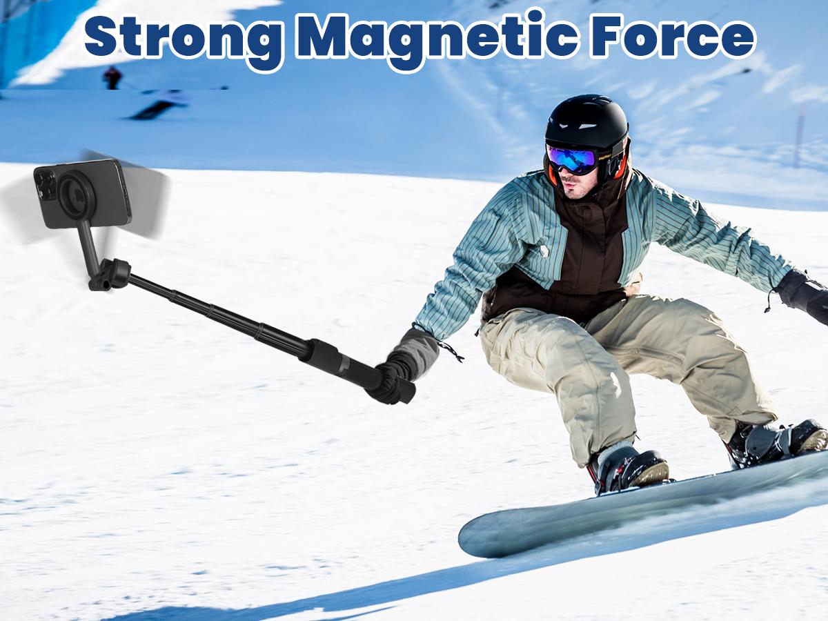 Magnetic Selfie Stick Tripod for iPhone and Android, 65" Phone Tripod Compatible with MagSafe, Magnetic Cell Phone Tripod for TikTok/Vlog/Video Recording, Compatible with iPhone & Android and Other Phones with Metal Ring