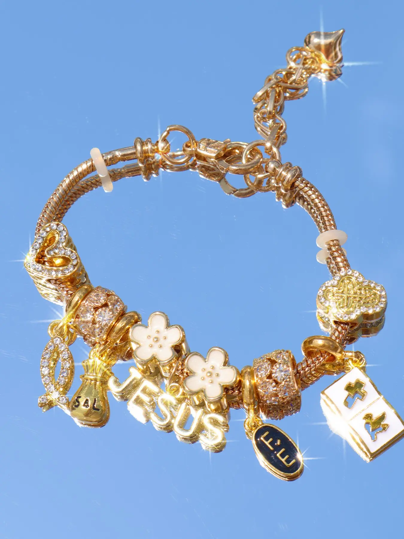 Religious Cherry Blossom Charm Bracelet, Jesus Fish Bible DIY Bracelet, Religious Fashion Bracelet, Unique Gift Idea, Floral Charm Bracelets