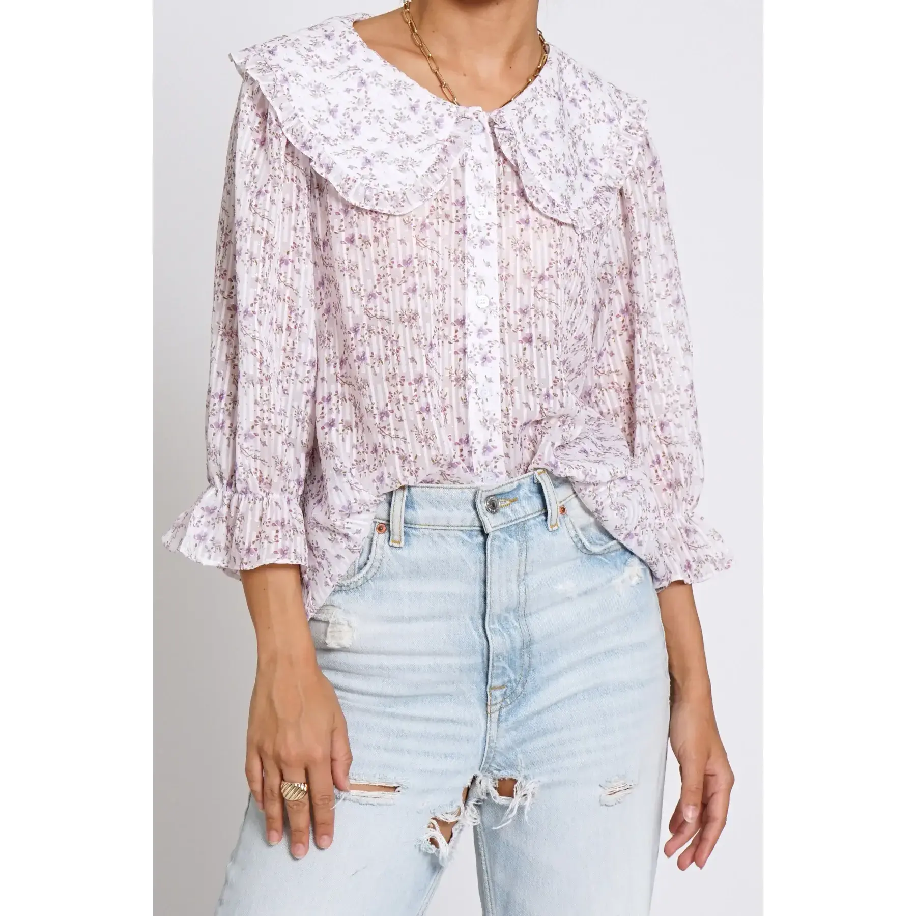 Women's Big Ruffle Collar 3/4 Sleeve Blouse - GST2328