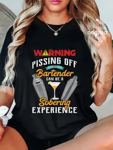 100% Cotton Unisex Warning Pissing Off The Bartender Funny Sarcastic Bartender T-Shirt