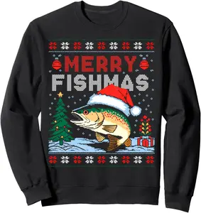 Merry Fishmas Fishing Ugly Christmas Trout Fish Sweatshirt