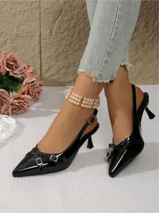 Back strap stiletto heels, pointed toe pumps with buckle decor, elegant women footwear for work and formal occasions Shoe