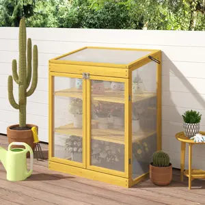[SOIYELIFE] Greenhouse Wooden Cold Frame Greenhouse, Mini Greenhouse for Outdoor, Polycarbonate Garden Greenhouse Cabinet 2-Tier, Keep Plant Warm Enough,Unique furniture,