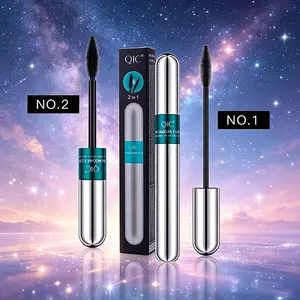 QIC 2 IN 1 Dual Brush Mascara, Waterproof Smudge Resistant, Lengthen & Volumize Eyelashes With Two Different Brush Heads For Daily Eye Makeup Look