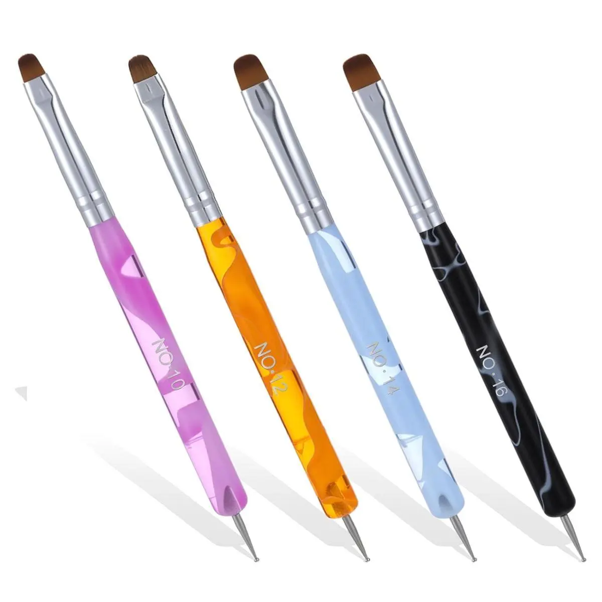 4 Pcs Gel Nail Art Brush Set, French Brush for Nails with Dotting Tool, French Tip Acrylic Brushes for Professional Manicure Detailed Designs DIY Nail Salon (10# 12# 14# 16#)