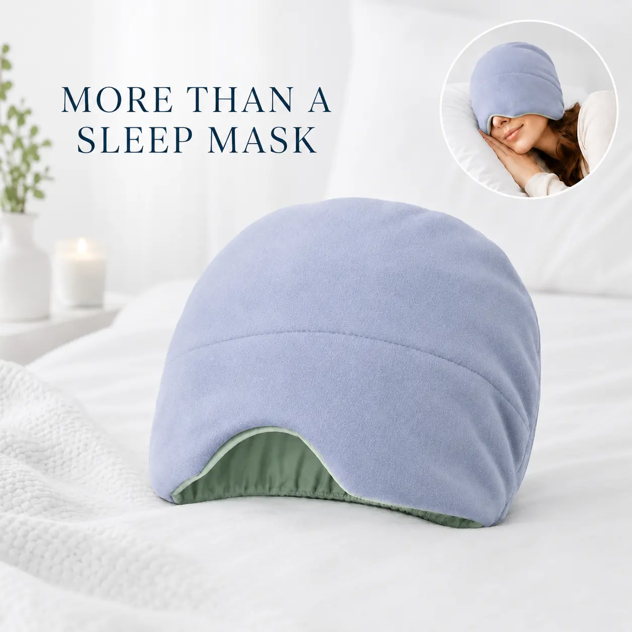GEECO Reversible Weighted Sleep Cap, Soft Brushed Fleece & Cooling Lining, Micro Weighted Beads, Wraparound Sleep Mask Alternative for Bed, Sofa, Plane & Train Travel