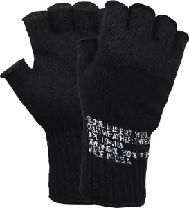 Black - Genuine GI Fingerless Gloves - Wool Nylon USA Made