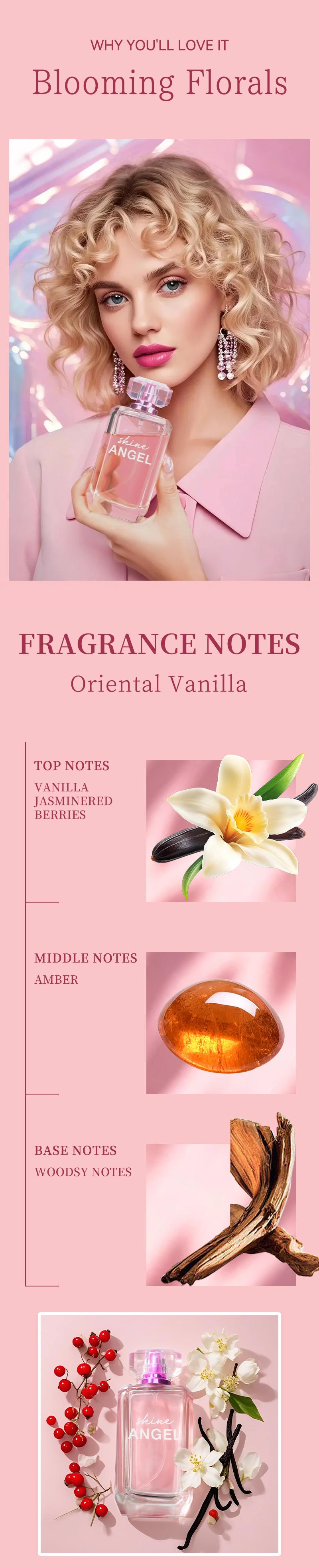 Shine Angel 3.4 fl Oz Women's Eau De Parfum Spray Long Lasting Perfume with Vanilla Jasmine & Red Berries Flavor Perfect for Dating Daily Life Parties Gift Giving Regular Edition