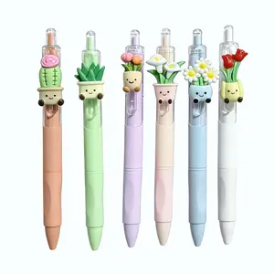 6/12pc Creative Plant Theme Ballpoint Pens, Retractable Floral Quick-Dry Pens, Ink, Random Colors, Smooth Writing, School & Office Use