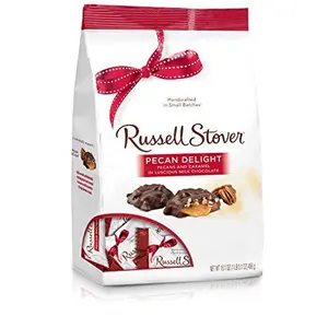 Russell Stover Pecan Delight Gusset Bag 16.10 Ounce Russel Stover Milk Chocolate Covered Candy Pack, Crunchy Pecans and Buttery Caramel Covered In Sweet Milk Chocolate Candy, Individually Wrapped