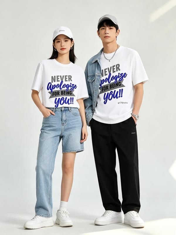 Women's Pure Cotton Short-Sleeve Crew Neck Lady Tee - Breathable, Easy-Wash, Text-Print Classic Fitted Tshirt for Casual, Beach Occasions (Soft Fabric, Ideal for Matching Pieces)