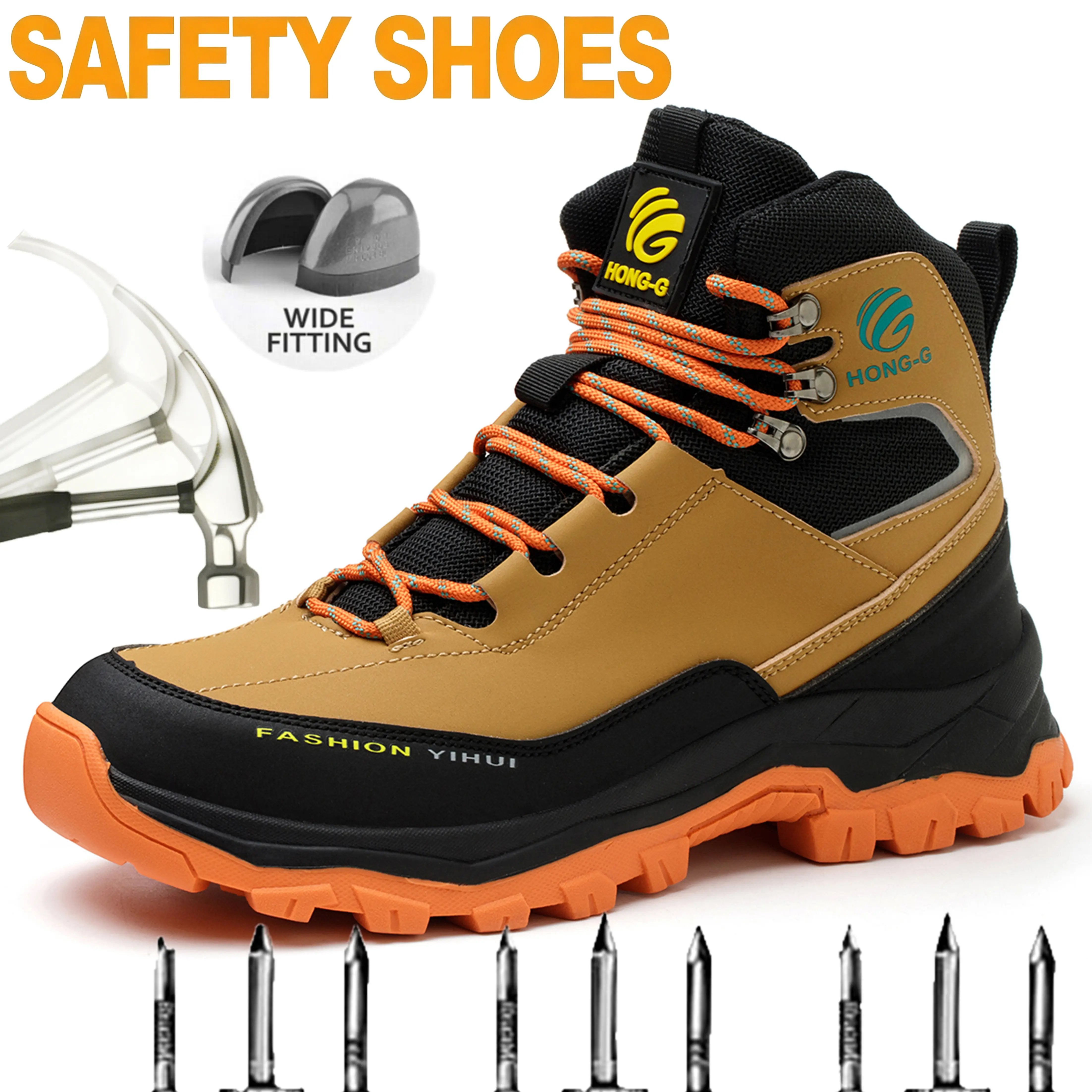 Men's Lightweight Steel Toe Safety Shoes Anti-smash Anti-puncture Work Shoes Wear-resistant Water Resistant Industrial Protective Footwear
