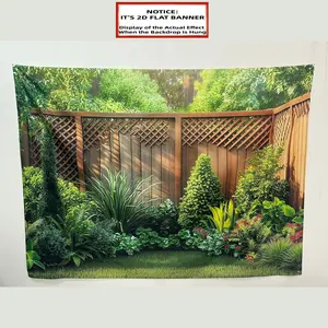 2D Flat Party Banner, Decorative Banner - Lush Green Garden Climbing Plants and Wooden Fence Design with Lattice Privacy Screen - Polyester Fabric Indoor/Outdoor Decoration for Weddings, Birthdays, Photo Shoots - Easy-to