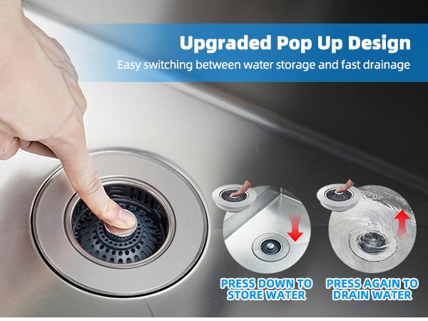 Hibbent Upgraded 3 in 1 Kitchen Sink Drain Strainer, Stainless Steel Pop Up Sink Stopper, Larger Anti-Clogging Basket, 3-Layer Seal, Detachable Drain Plug for US Standard 3-1/2" Drain, Matte Black,summervibes,campingessentials,campinggear,home essentials