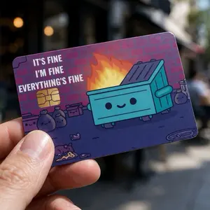 (2 Pack) Funny Dumpster Fire Debit Card Skin - High-Quality Vinyl, Scratch-Resistant, Water-Resistant, Peel-and-Stick Application, Fits Most Cards, Everyday Use