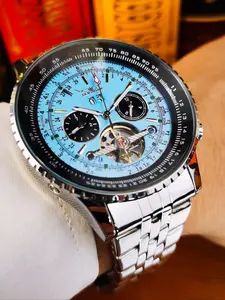 1pc Men's Sports Multifunctional Automatic Mechanical Watch, Luminous Hands, Stainless Steel Strap, Business Casual Wristwatch, Analog Watch, Stainless Steel Watches, Gift Box Included