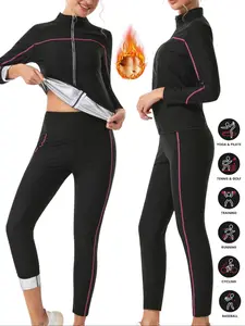 Women's Sportswear Set, Long Sleeve Zipper Jacket and Pants, Sweat Enhancing Yoga, Sauna Suit, Fitness Wear, High Neck Design, Tracksuit Sets, Sweatsuit Sets