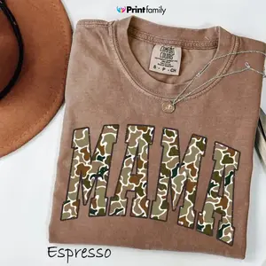 Comfort Colors Camouflage Mama T-Shirt, Mothers Day Gift, Mom T-Shirt, Retro Mama Tee, Gift For Mom, Varsity Mama TShirt, Duck Camo Mama TShirt - Printfamily