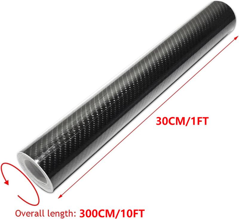12"x120" (1FT x 10FT) 6D Carbon Fiber Textured High Gloss Vinyl Wrap Auto Car Sticker Decal Film Sheet Bubble Free Air Release Technology With Tool Kit
