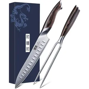 8 Inch Carving  & 7 Inch Fork Set, Professional  High Carbon Steel Razor  Butcher Brisket Slicing  Set for Meat , BBQ