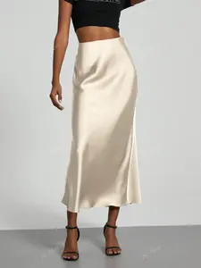 Women's Elastic Smooth Satin Silk Midi Skirt, Fashionable Chic Half Dress, Elegant and Comfortable, Perfect for Daily and Everyday Wear and Special Occasions