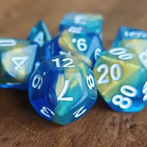 Blue & Yellow Galaxy Dice, 7 Counts/set D4 D6 D8 D10 D% D12 D20 Table Games DND RPG, Fun Game Dice for Family Gatherings, Polyhedral Dice Set