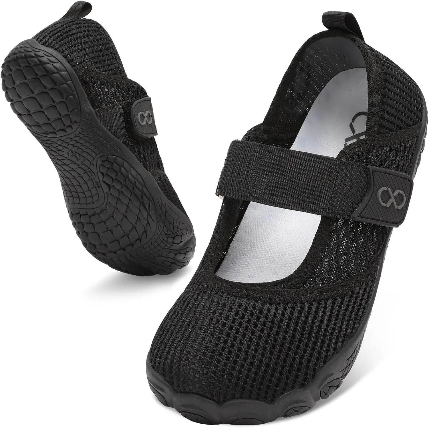 LEISFIT Women's Wide Toe Box Slip-On Water Shoes - Minimalist Barefoot Design, Quick-Dry Knit, Hook-Loop Strap, Rubber Outsole, Lightweight Mesh Breathable Non-Slip Water Footwear for Beach, Walk (Barefoot Aqua Shoes), Lightweight Swim Shoes